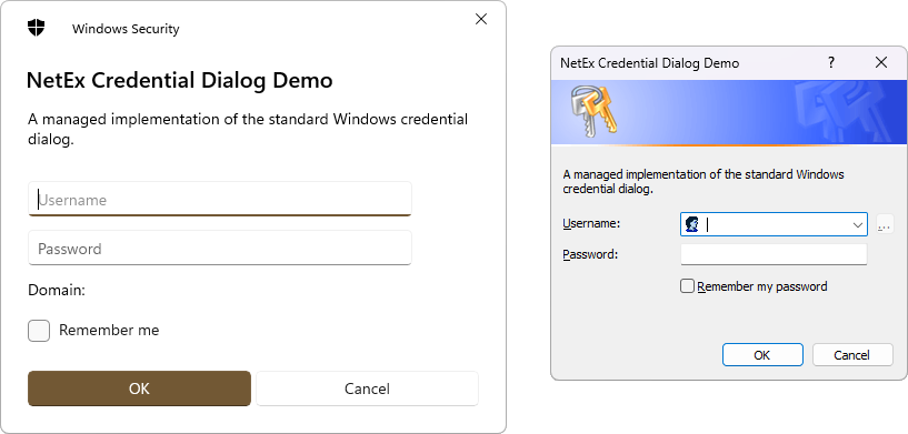 Credential dialogs.